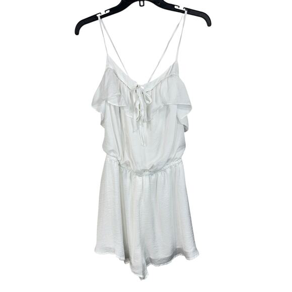 Lulus Large Meant to Be Satin Romper Ruffled Adjustable Spaghetti Straps Lined - Picture 3 of 11